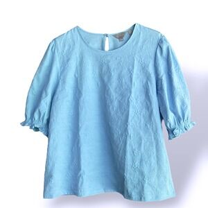 Ted Baker Peasant  Minimalist Boho Hippie Top Puff‎ Sleeve Blouse Light Blue XL